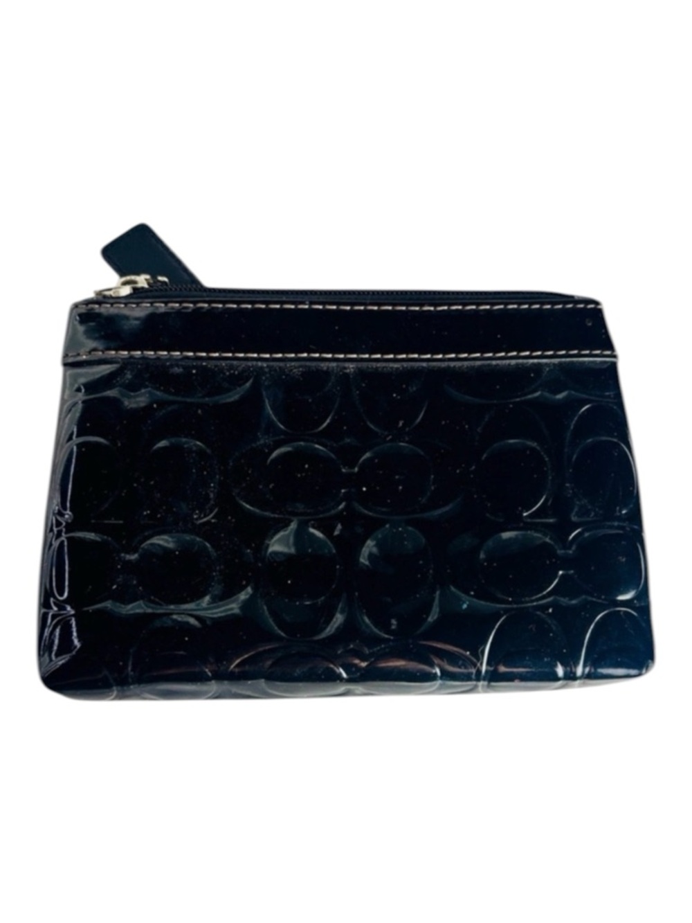 Coach Vintage Y2K Black CC Embossed Patent Leather Wristlet Blue Satin Interior